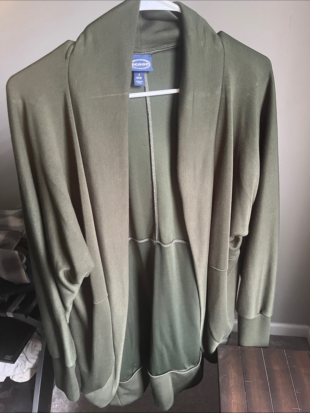 Scoop Olive Green Super Soft Long Line Open Cardigan Size Small New with tags!